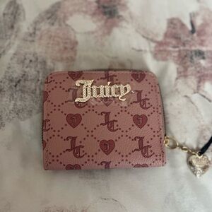 Juicy Couture Dusty Rose Monogram Zip Wallet with Heart Charm